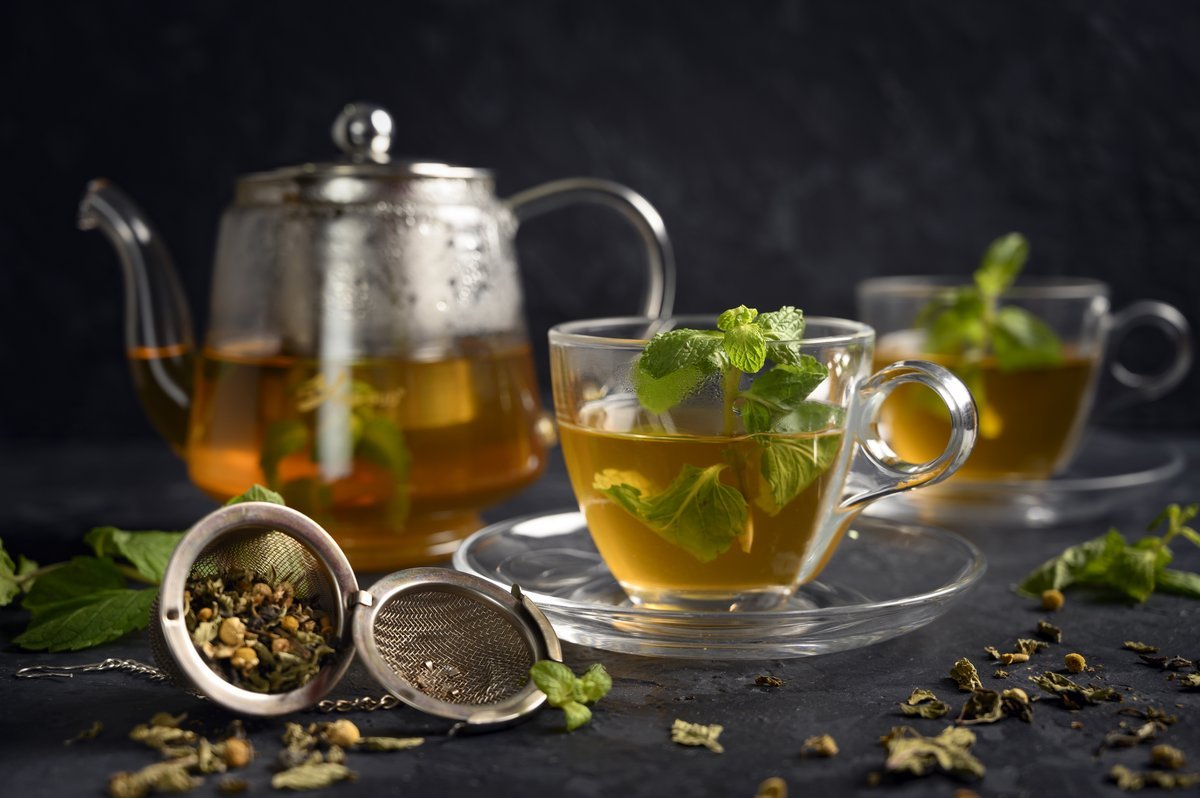 Moroccan mint tea poured into small glasses