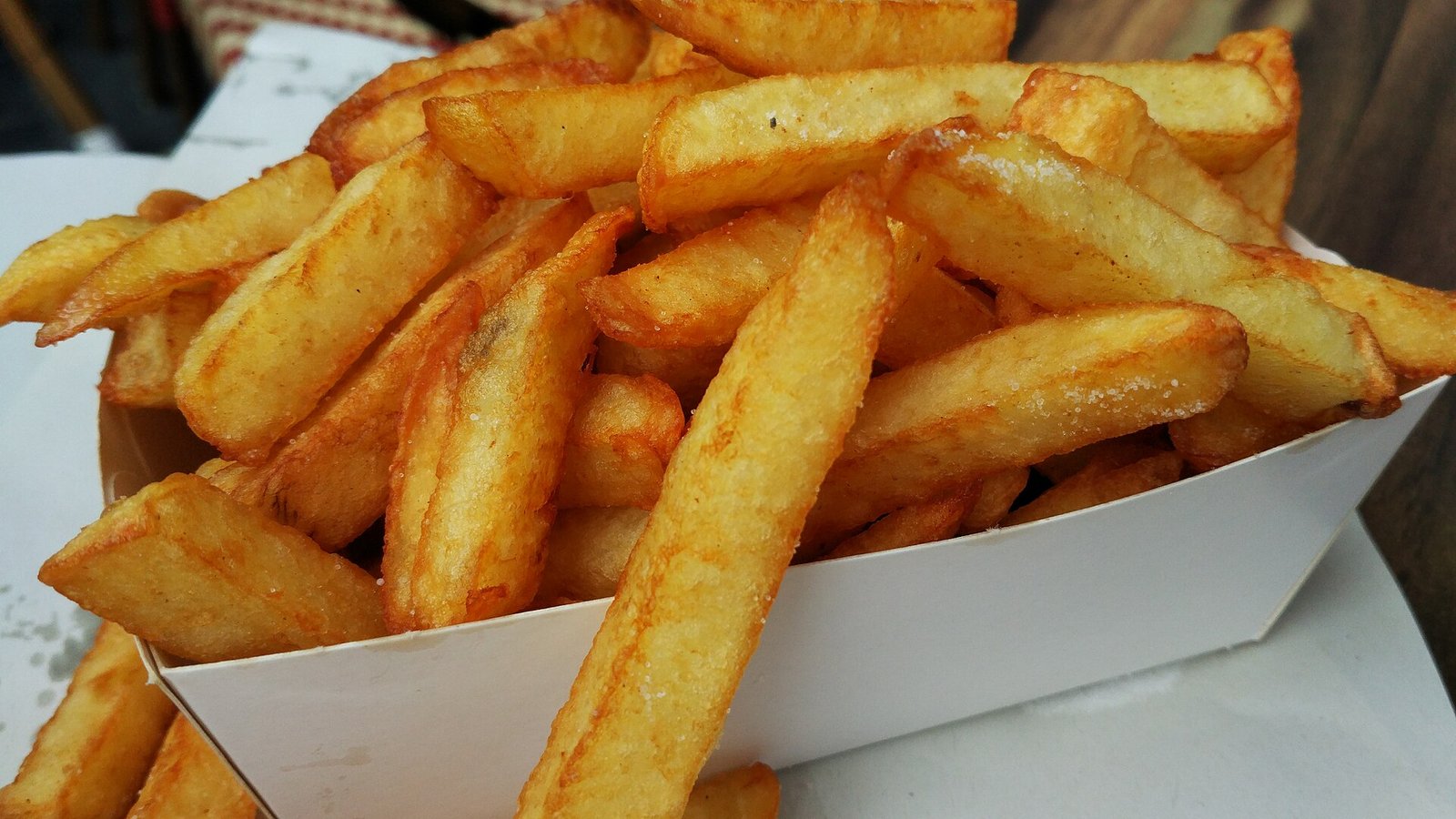Golden French fries — served inside the tacos marocain, not beside it